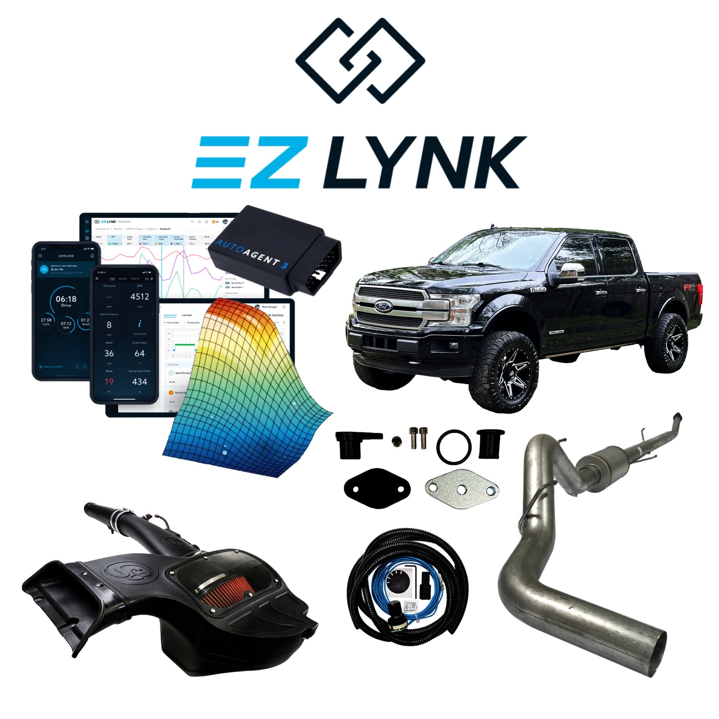 2018 - 2020 3.0L FORD POWERSTROKE EZLYNK AUTOAGENT 3 TUNER ALL-IN-ONE CUSTOMIZABLE KIT BUNDLE.