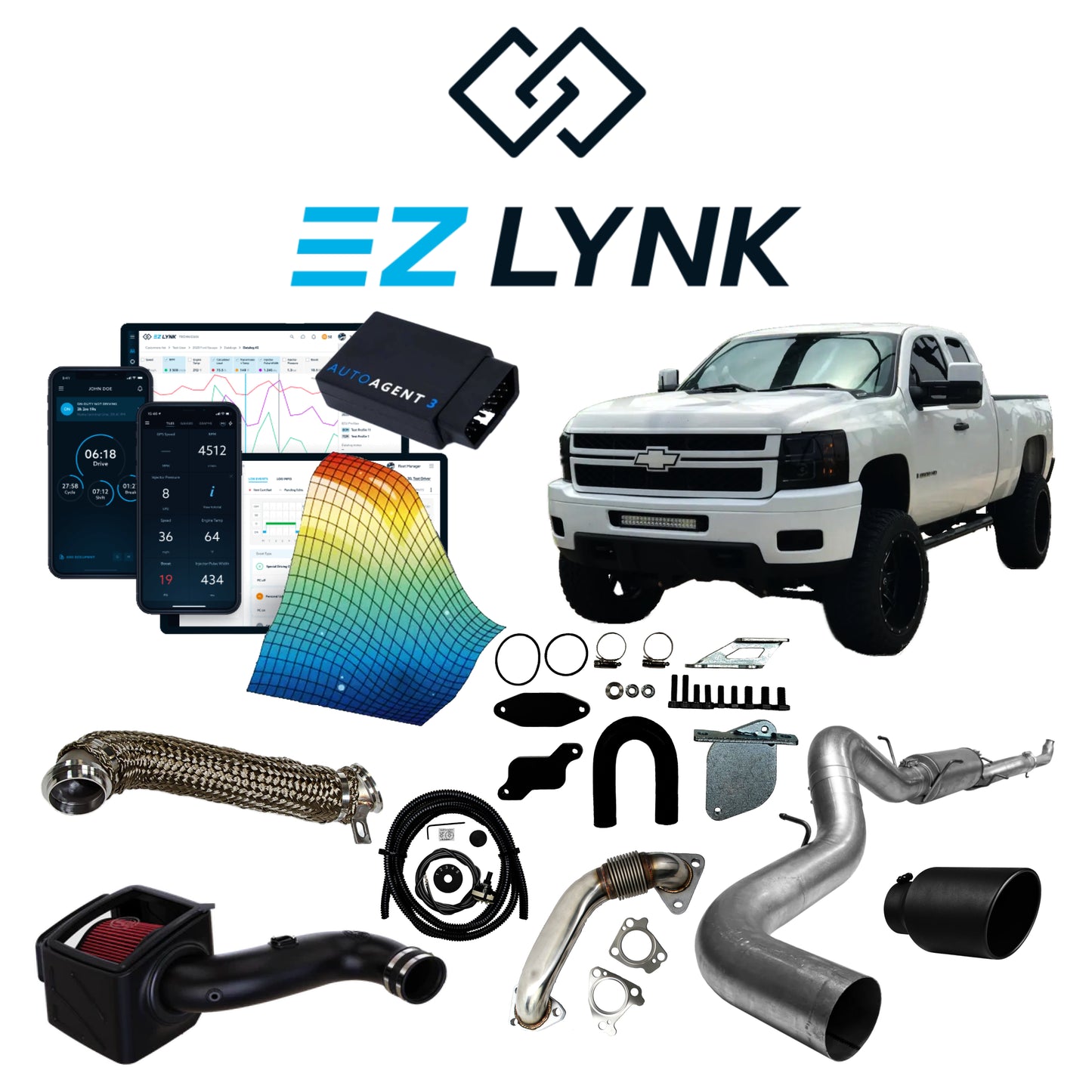 2007.5 - 2010 6.6L CHEVY/GMC DURAMAX EZLYNK AUTOAGENT 3 TUNER ALL-IN-ONE CUSTOMIZABLE KIT BUNDLE.