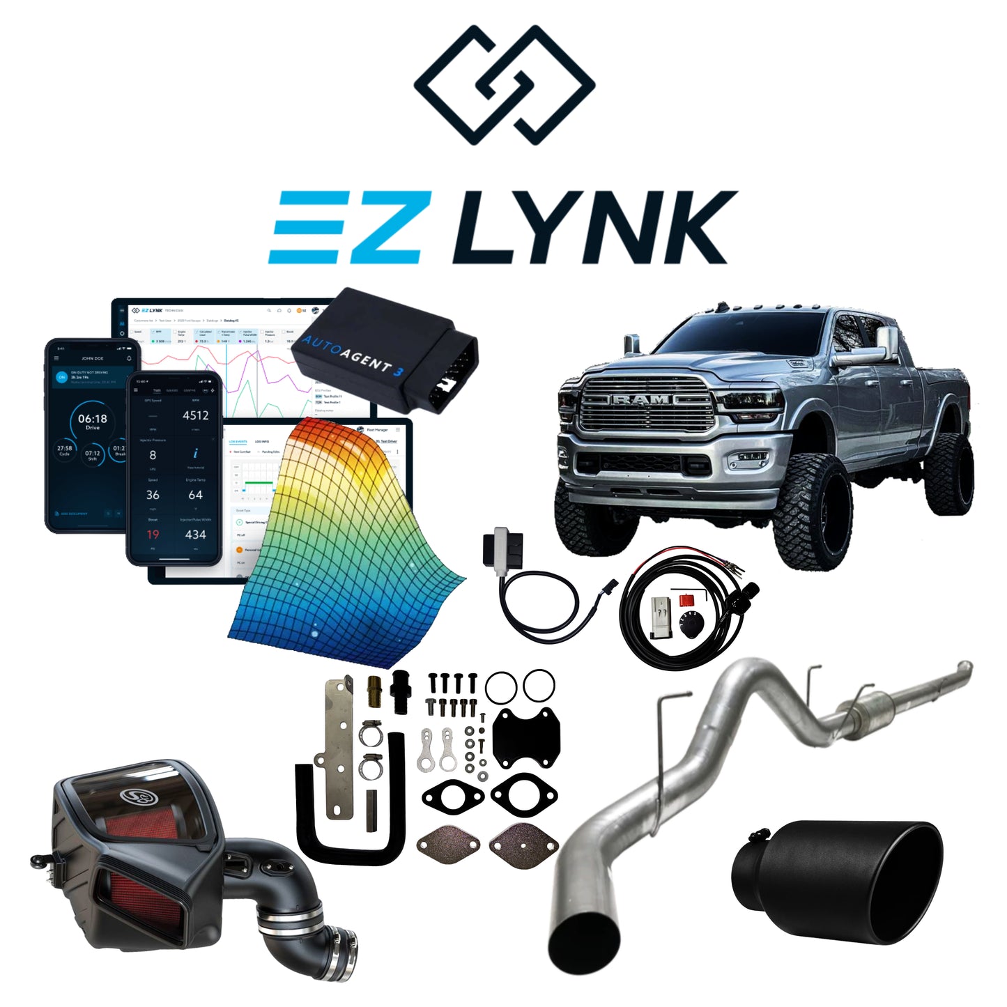 2007 - 2021 6.7L DODGE RAM CUMMINS EZLYNK AUTOAGENT 3 TUNER ALL-IN-ONE CUSTOMIZABLE KIT BUNDLE.