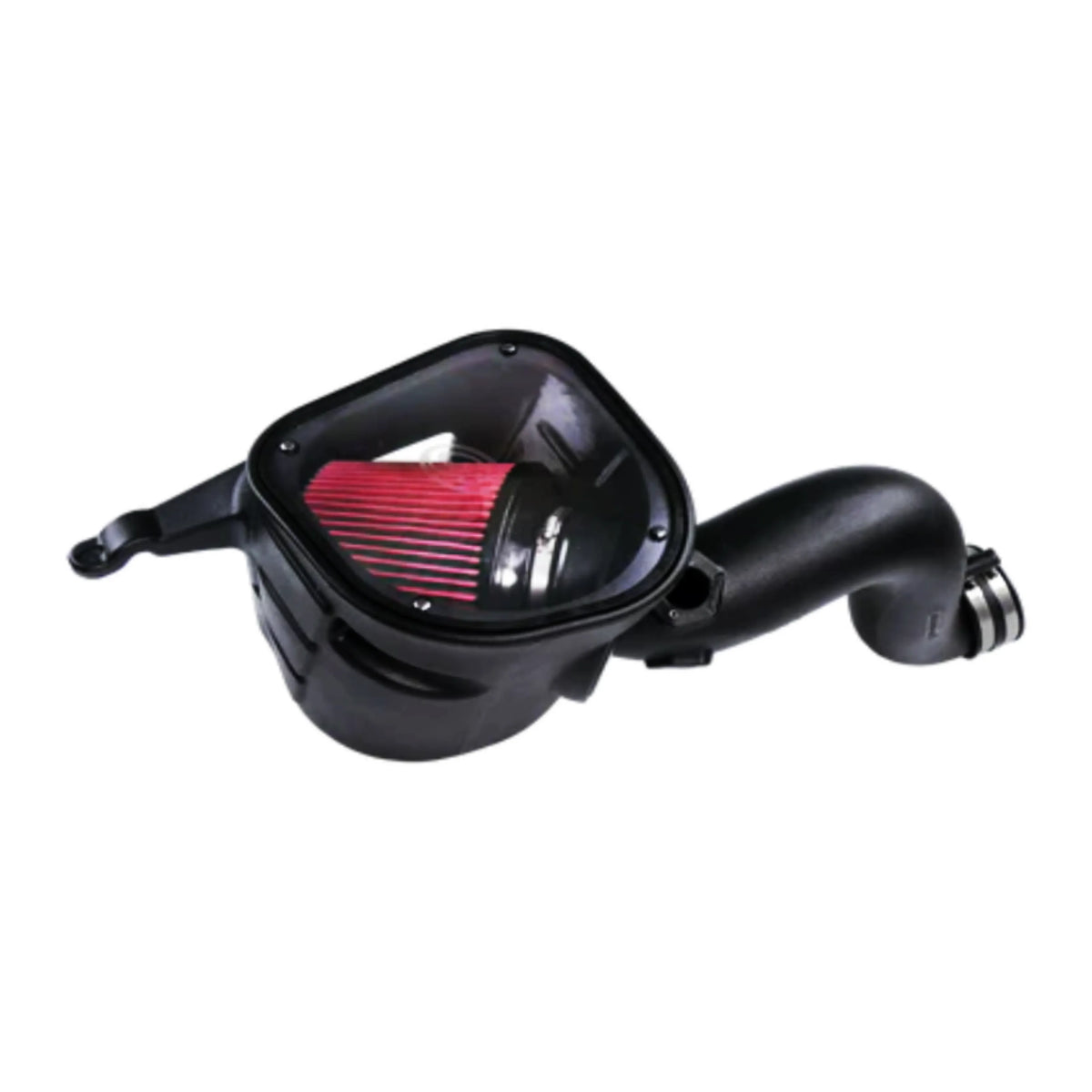 S&B cold air intake with red filter, black airbox and intake tube