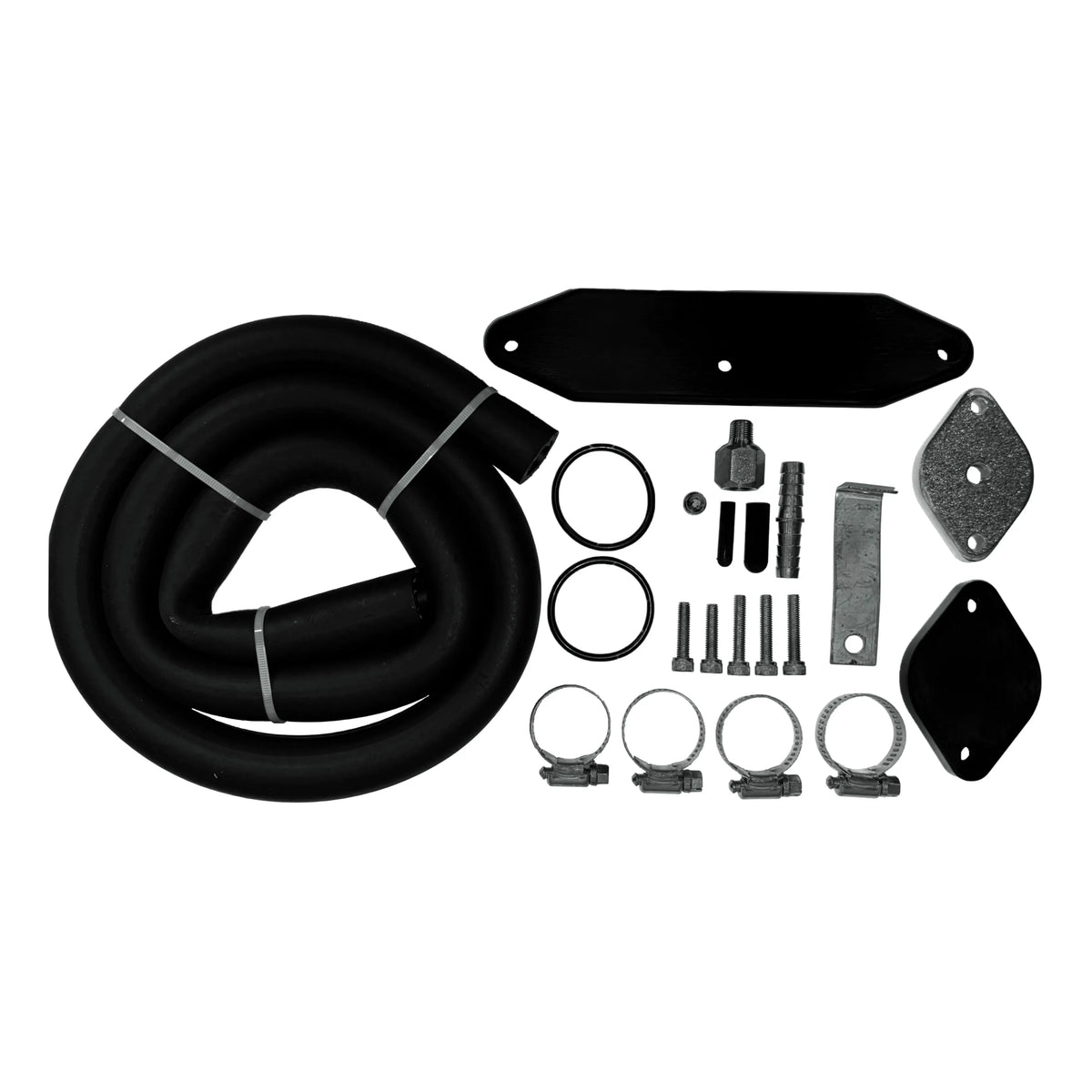 2008–2026 Ford Powerstroke EGR Delete Kit: EGR delete kit with coolant hose, block-off plates, O-rings and clamps