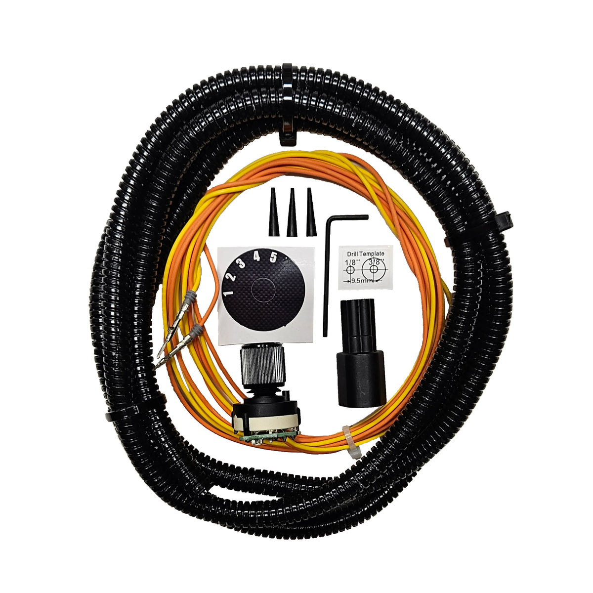 Five position rotary switch kit with orange wiring and drill template