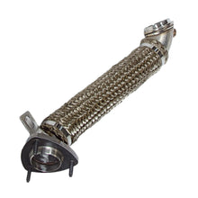 Stainless downpipe with braided heat wrap and three-bolt flange