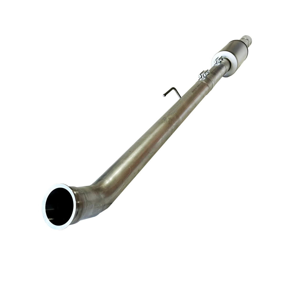 Aluminized DPF race pipe with inline muffler and clamps for Ram Cummins
