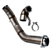 Stainless steel Ford Powerstroke downpipe with turbo elbow and band clamp