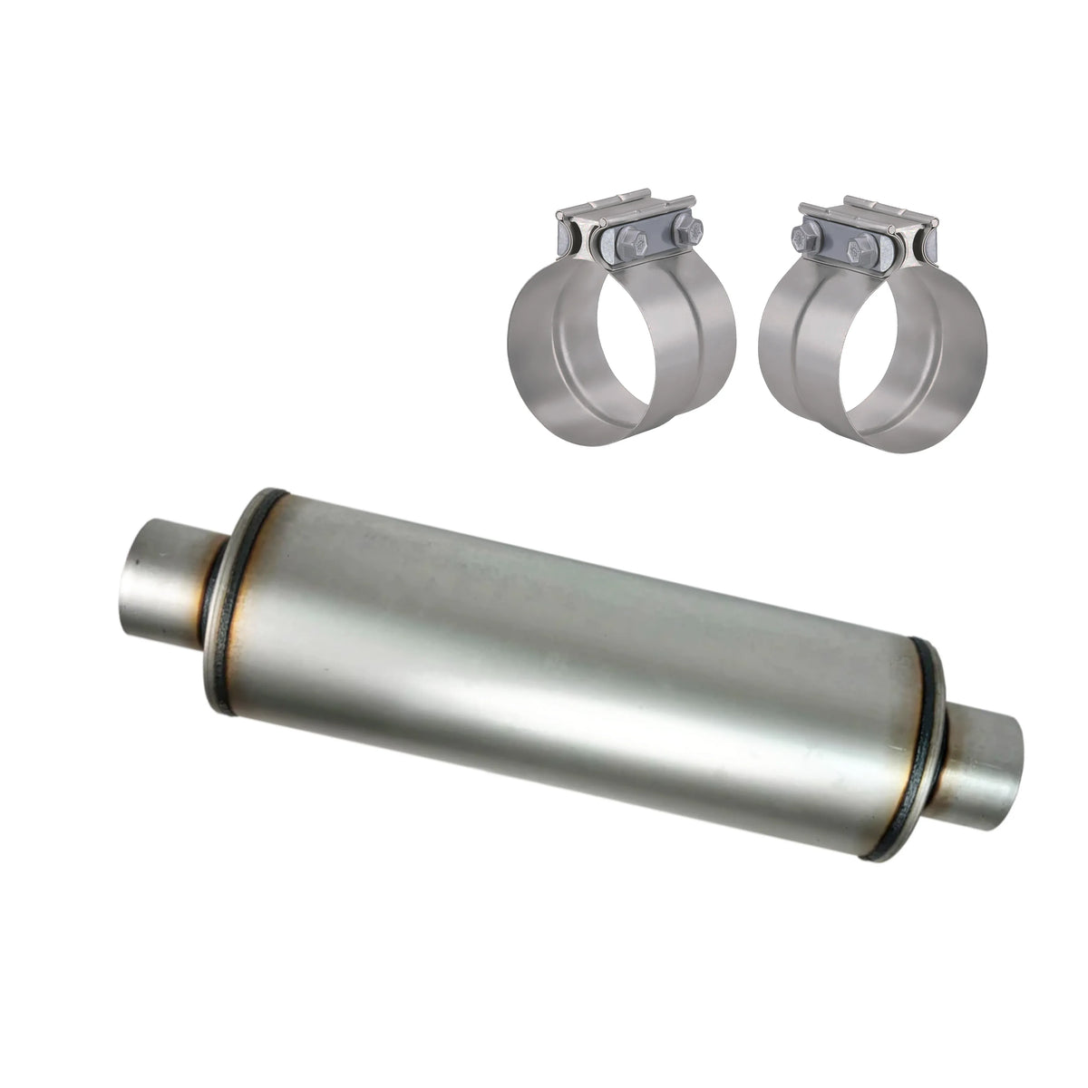 Straight-through 5 inch exhaust muffler with two band clamps