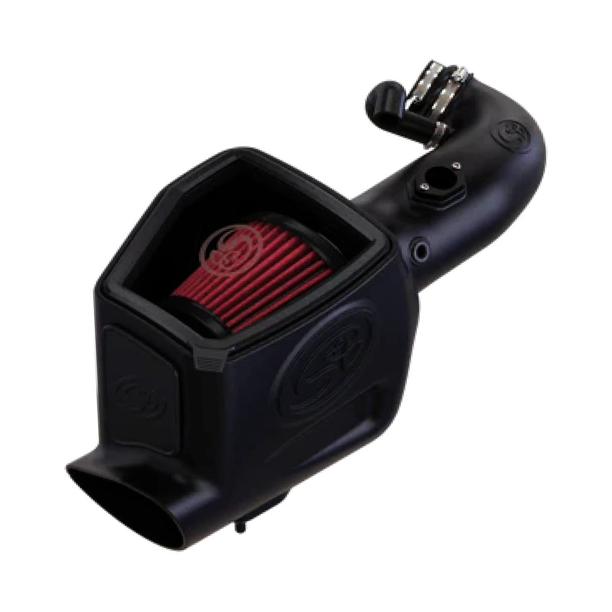 S&B cold air intake with red filter, black airbox and intake tube