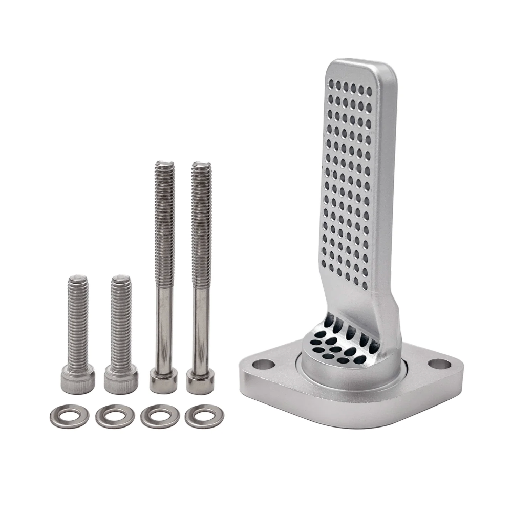 Silver billet perforated CCV filter plate with mounting bolts and washers