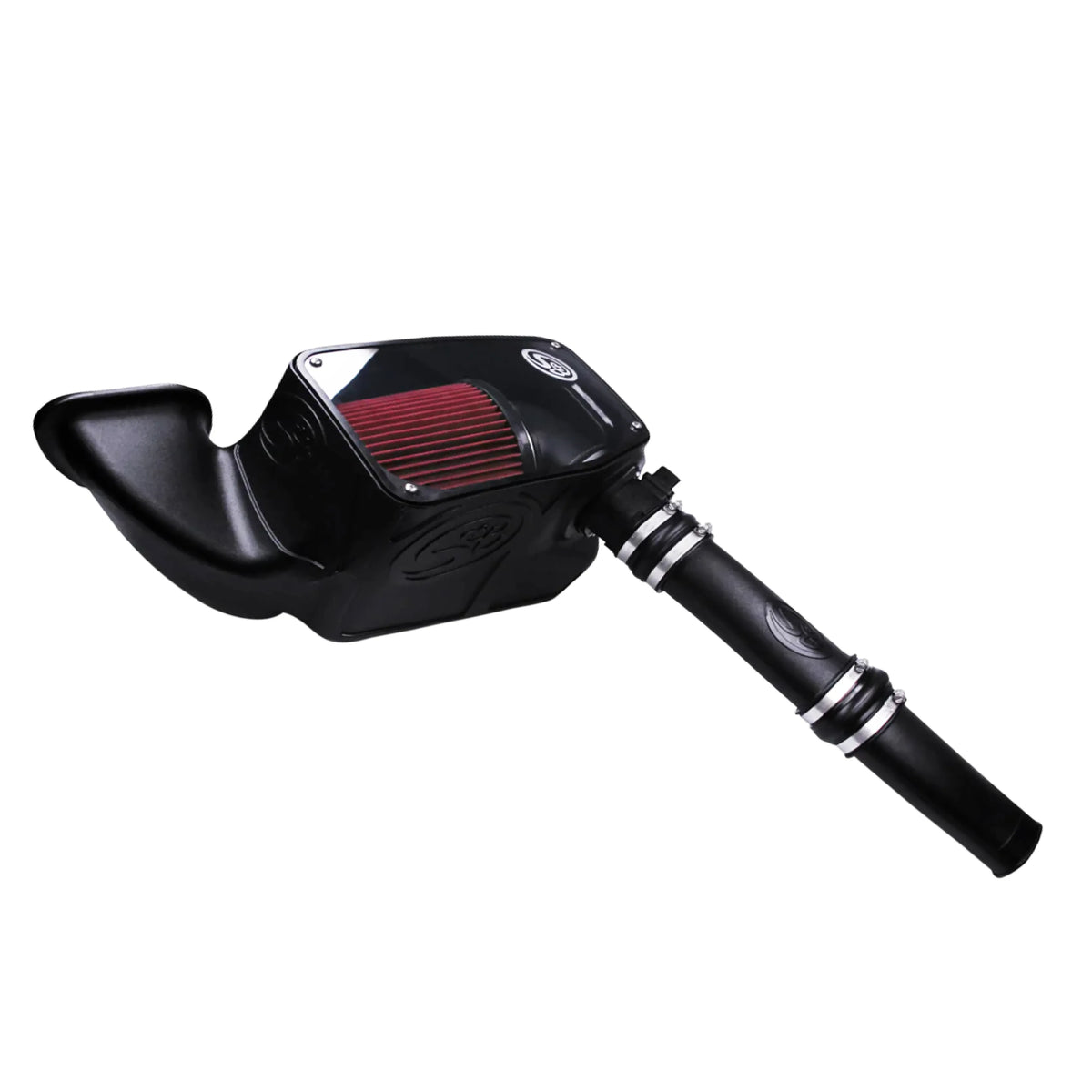 S&B cold air intake with red filter, black airbox and intake tube
