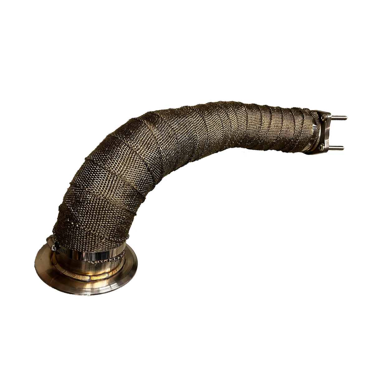 2017–2023 L5P Duramax Downpipe: L5P downpipe fully wrapped in bronze heat wrap with V-band flange