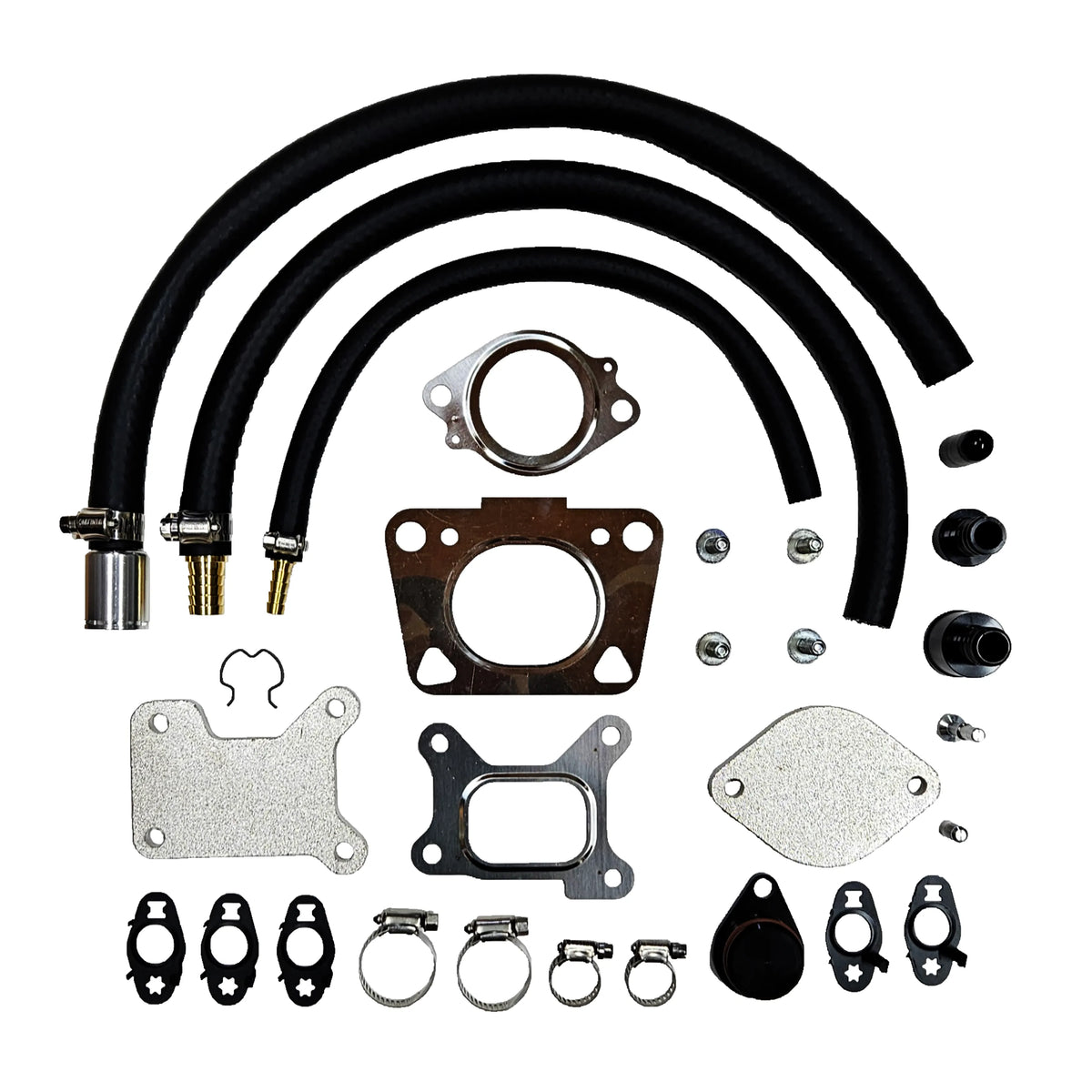 EGR delete kit with coolant hoses, gaskets, block-off plates and clamps