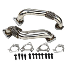 2001–2016 Duramax Up Pipes LB7 to LML: polished stainless up pipes with bellows, gaskets and bolts