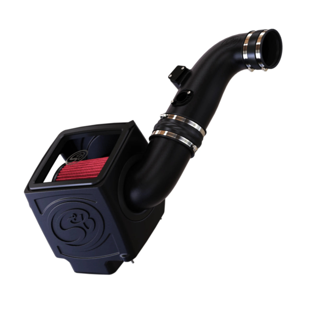 S&B cold air intake with red filter, black airbox and intake tube
