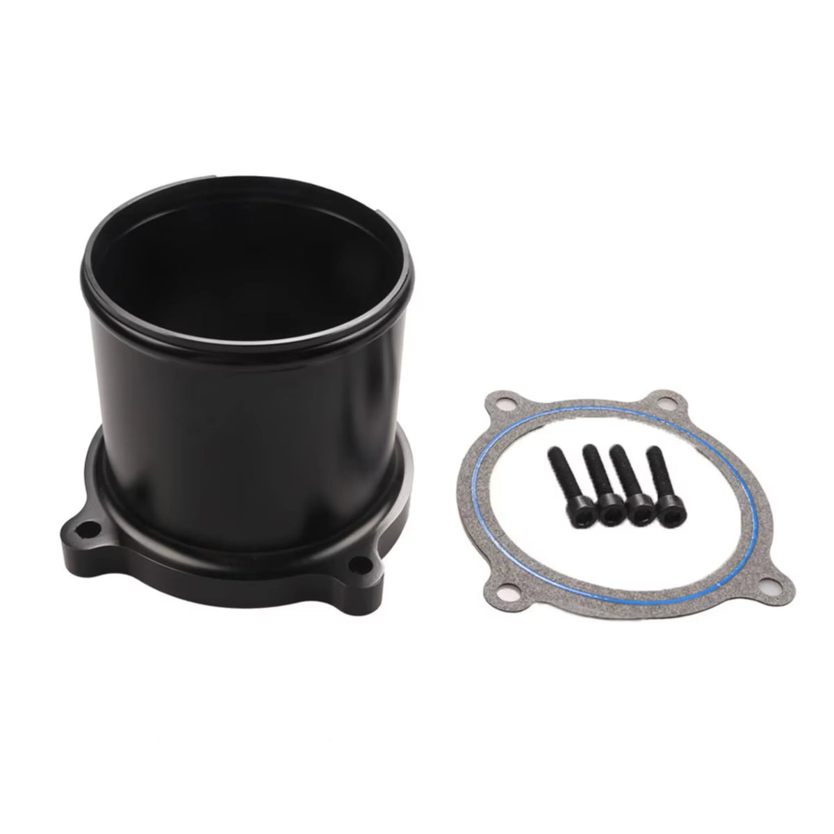 Black aluminum throttle valve delete tube with gasket and bolts
