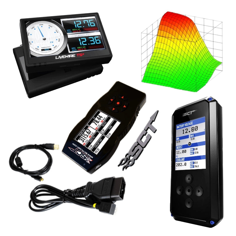 SCT Livewire TS+, X4 and BDX tuners with OBD and USB cables