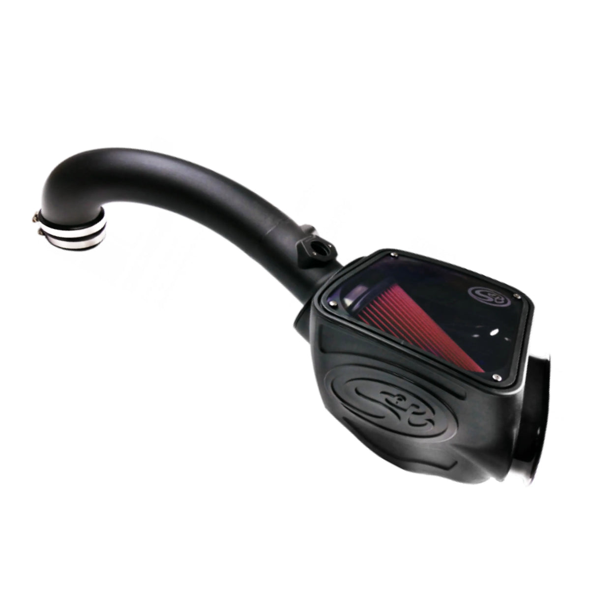 S&B cold air intake with red filter, black airbox and intake tube